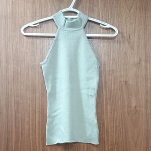 2/$20 Guess Sleeveless Ribbed Halter Top - Light Sage Green XS